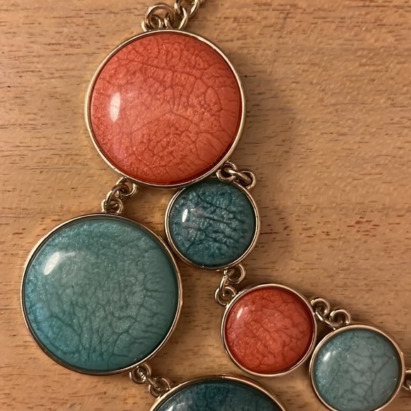 Beautiful Blue and Tangerine Gold-Tone Disk Necklace stamped C - Picture 6 of 7
